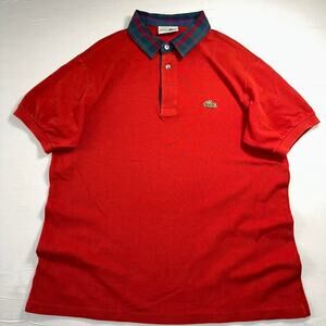 Lacoste Light Red w Plaid Collar, Unisex, Missing Button- Size 4